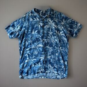 Polo Ralph Lauren Linen Shirt XLT Blue Tropical Vacation Party Summer RRL